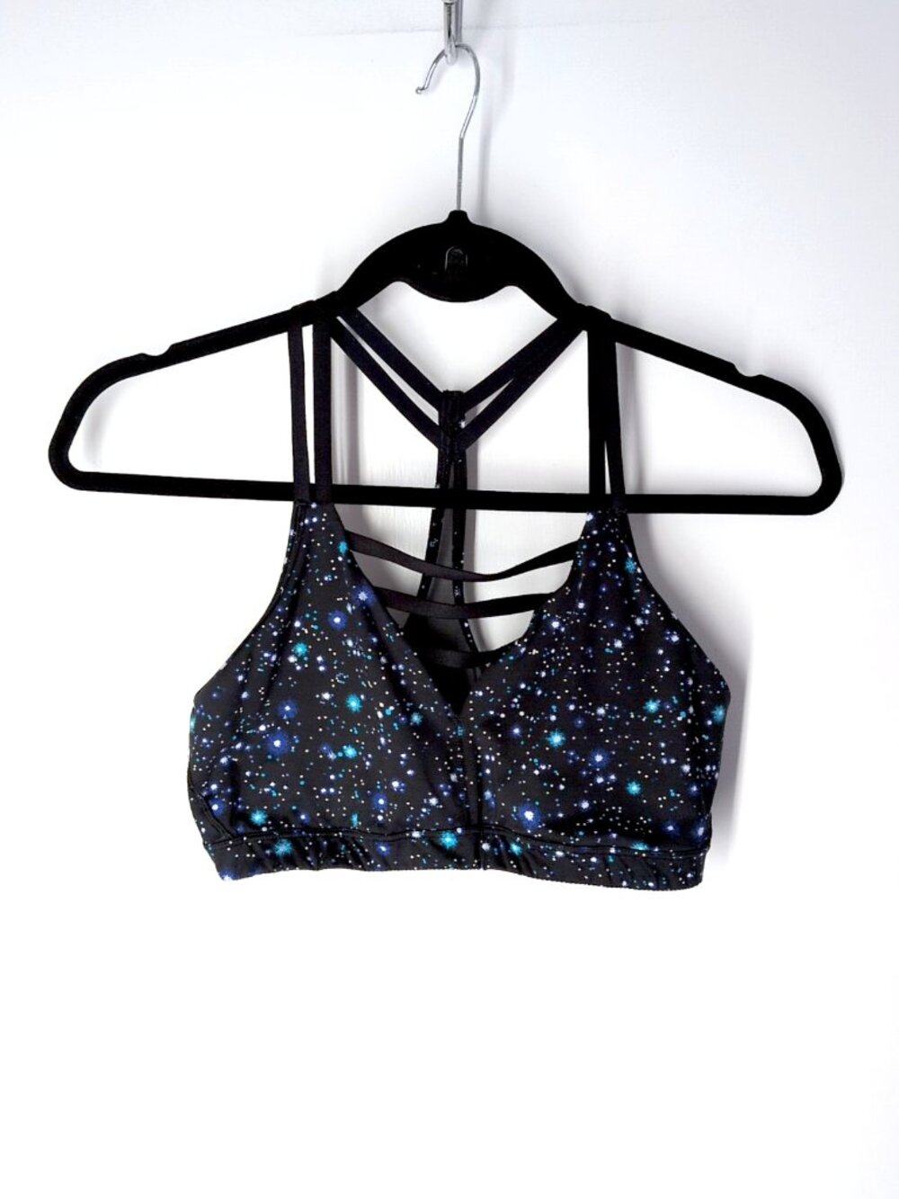 Victoria's Secret Sport starry galaxy strappy sports bra M black/white/teal